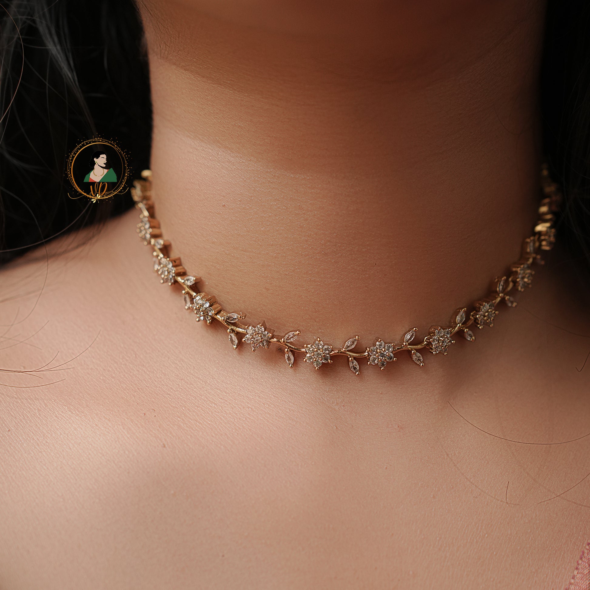 Matte Finish Floral White Stone Necklace