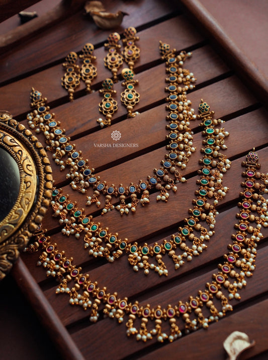 Matte Finish Guttapusalu Stone Necklace Set