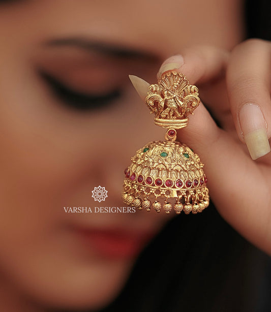 Matte Finish Krishna Temple Jhumkas