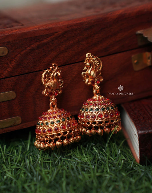 Matte Finish Light Weight Peacock Jhumkas