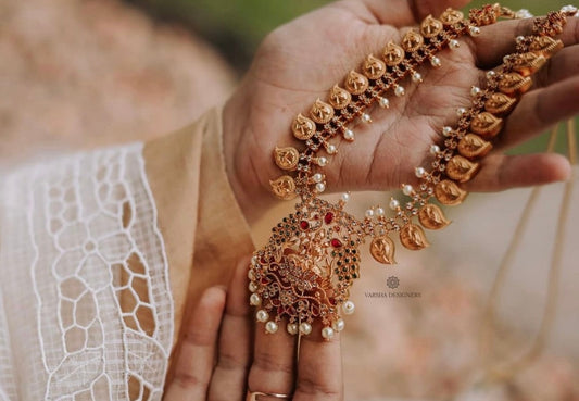 Matte Finish Mango Lakshmi Temple Necklace