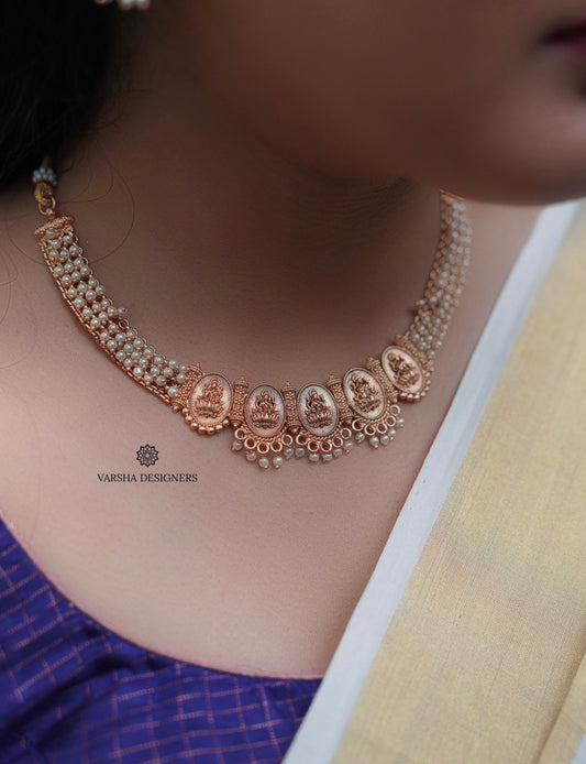 Matte Finish Pearl Lakshmi Necklace