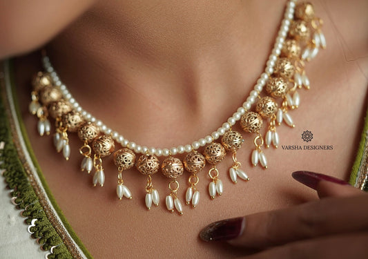 Matte Finish Rice Pearl Dome Necklace
