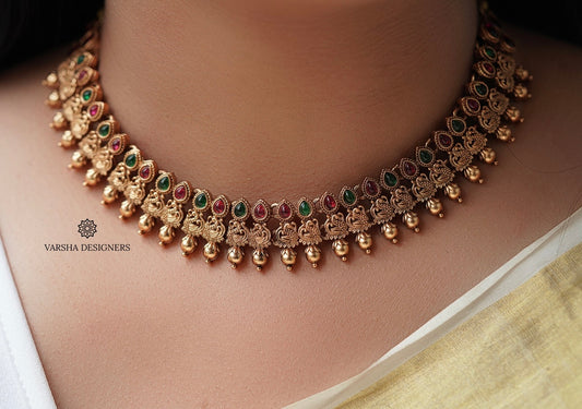 Matte Finish Ruby & Green Stone Necklace