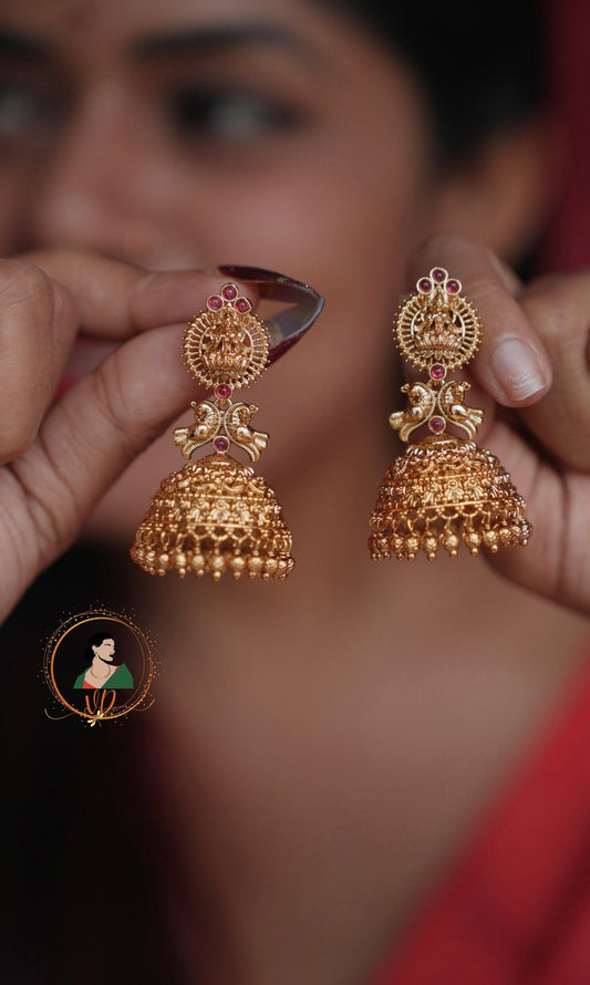 Matte Finish Ruby Lakshmi Jhumkas
