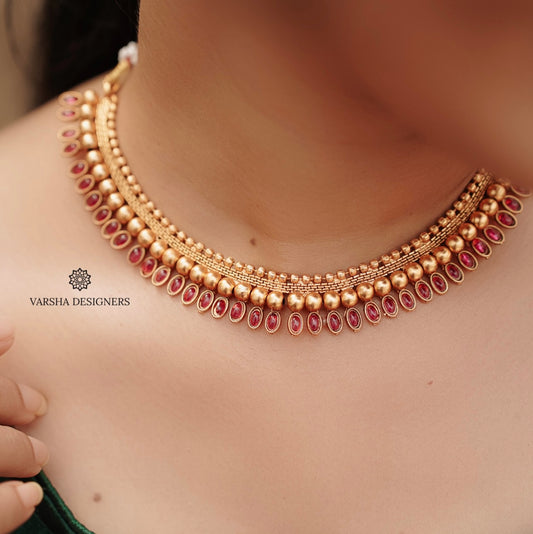 Matte Finish Ruby Necklace Set