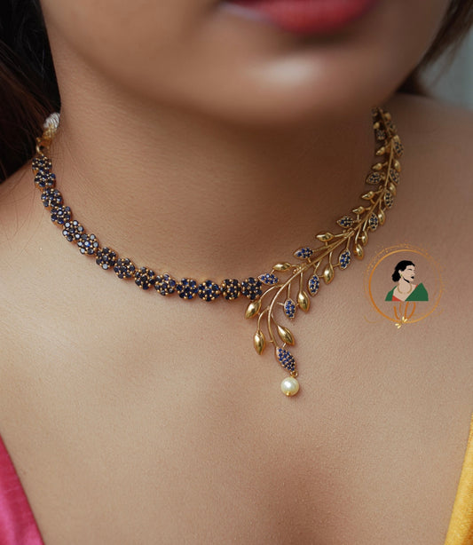 Matte Finish Sapphire Stone Leaf Necklace