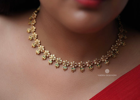Matte Finish Stone Floral Necklace