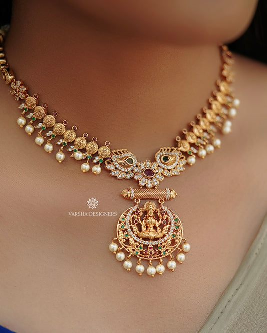 Mtte Finish Temple Lakshmi Necklace Set