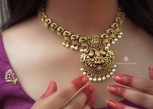 Peacock Motifs Temple Necklace Set