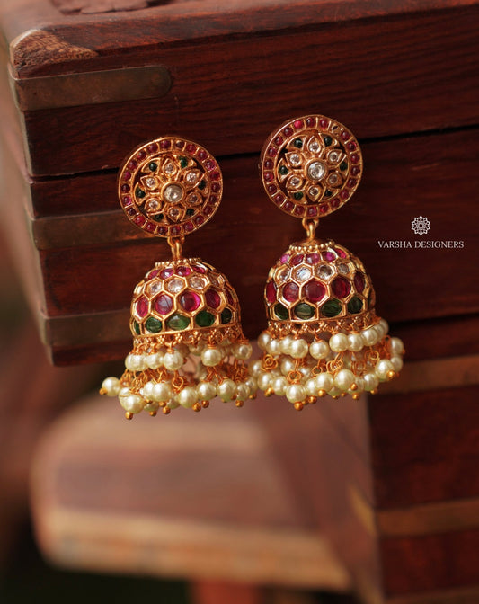 Premium Matte Kemp Stone Jhumkas