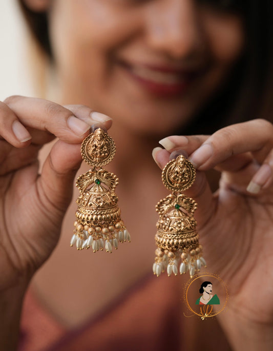 Rice Pearl Lakshmi Jhumkas