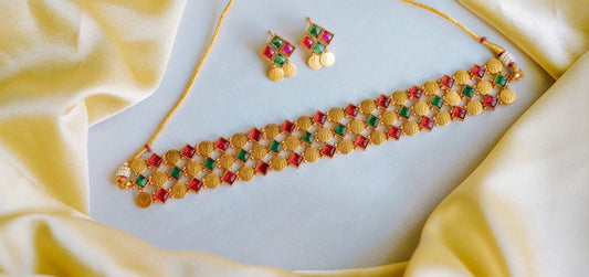 Ruby & Green Coin Choker Set