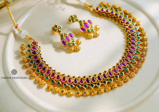 Ruby & Green Lakshmi Coin Necklace