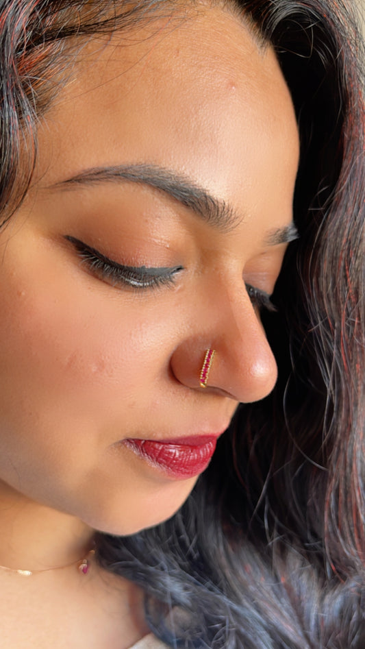 Ruby J Shaped Clip on Nose Pin