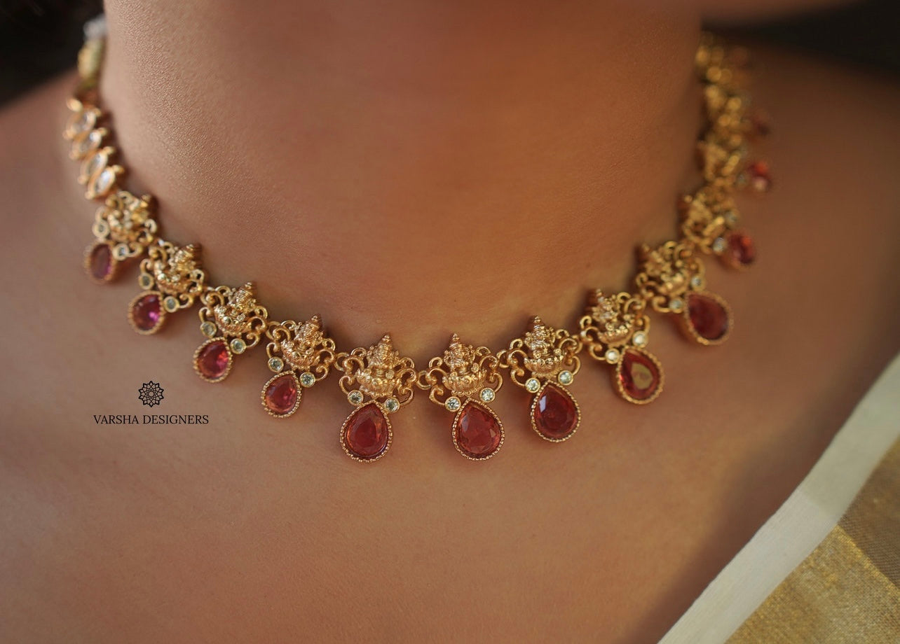 Ruby Teardrop Lakshmi Necklace