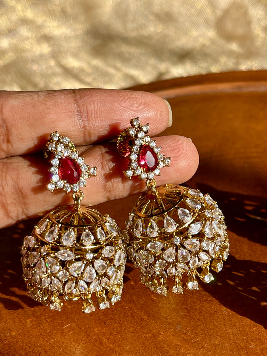 Ruby Teardrop Zircon Jhumkas