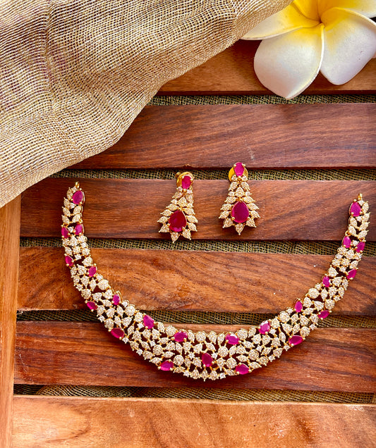 Ruby & White Stone Choker Set