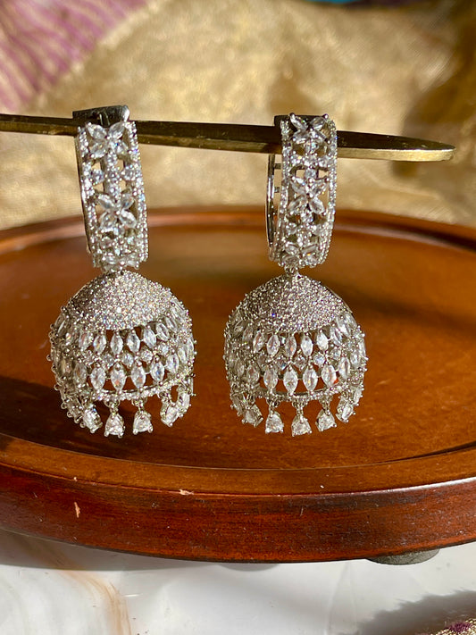 Silver Zircon Loop Jhumkas