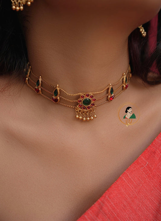 Simple Floral Stone Choker Set