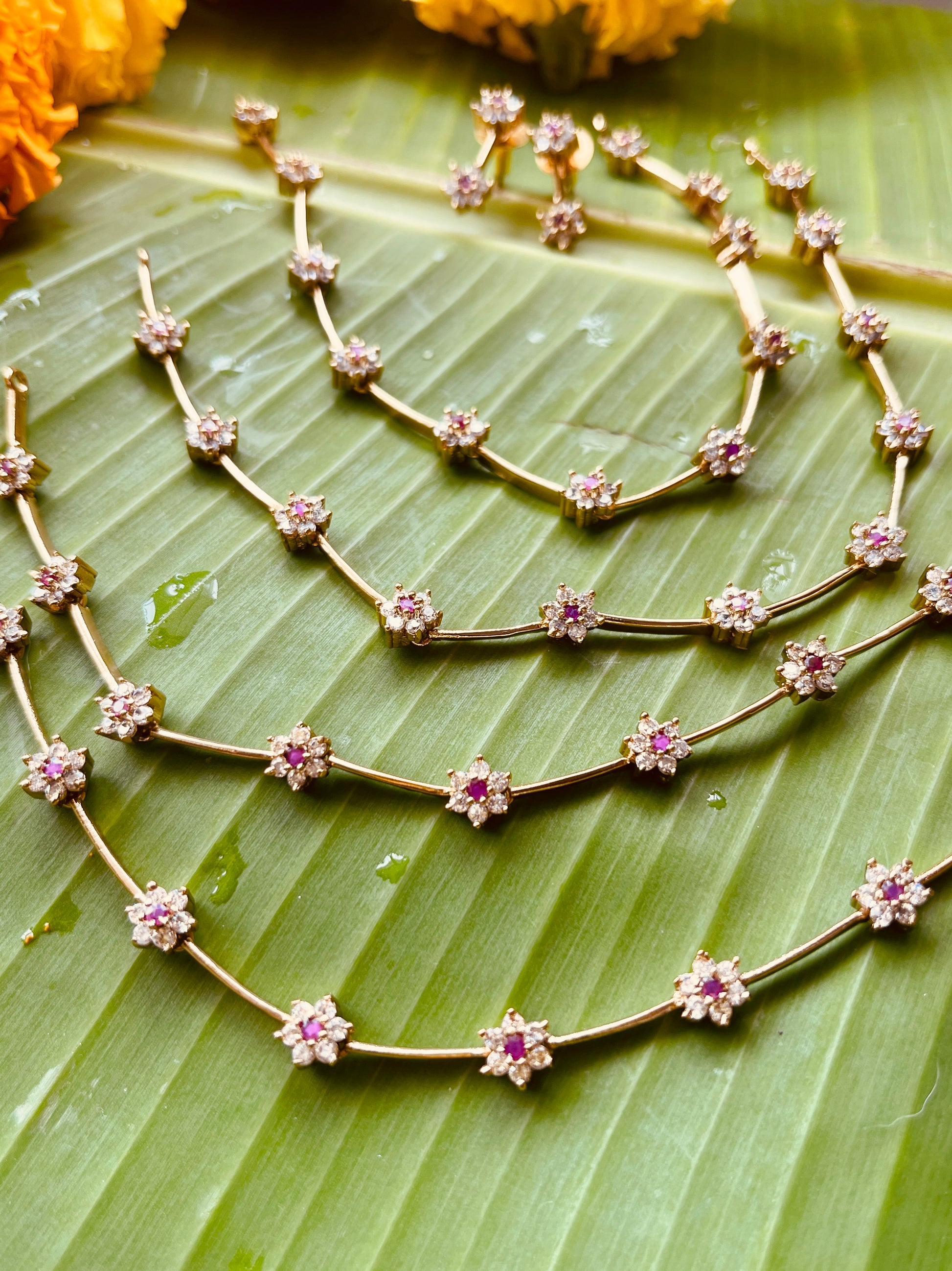 Simple Ruby & White Stone Floral Necklace