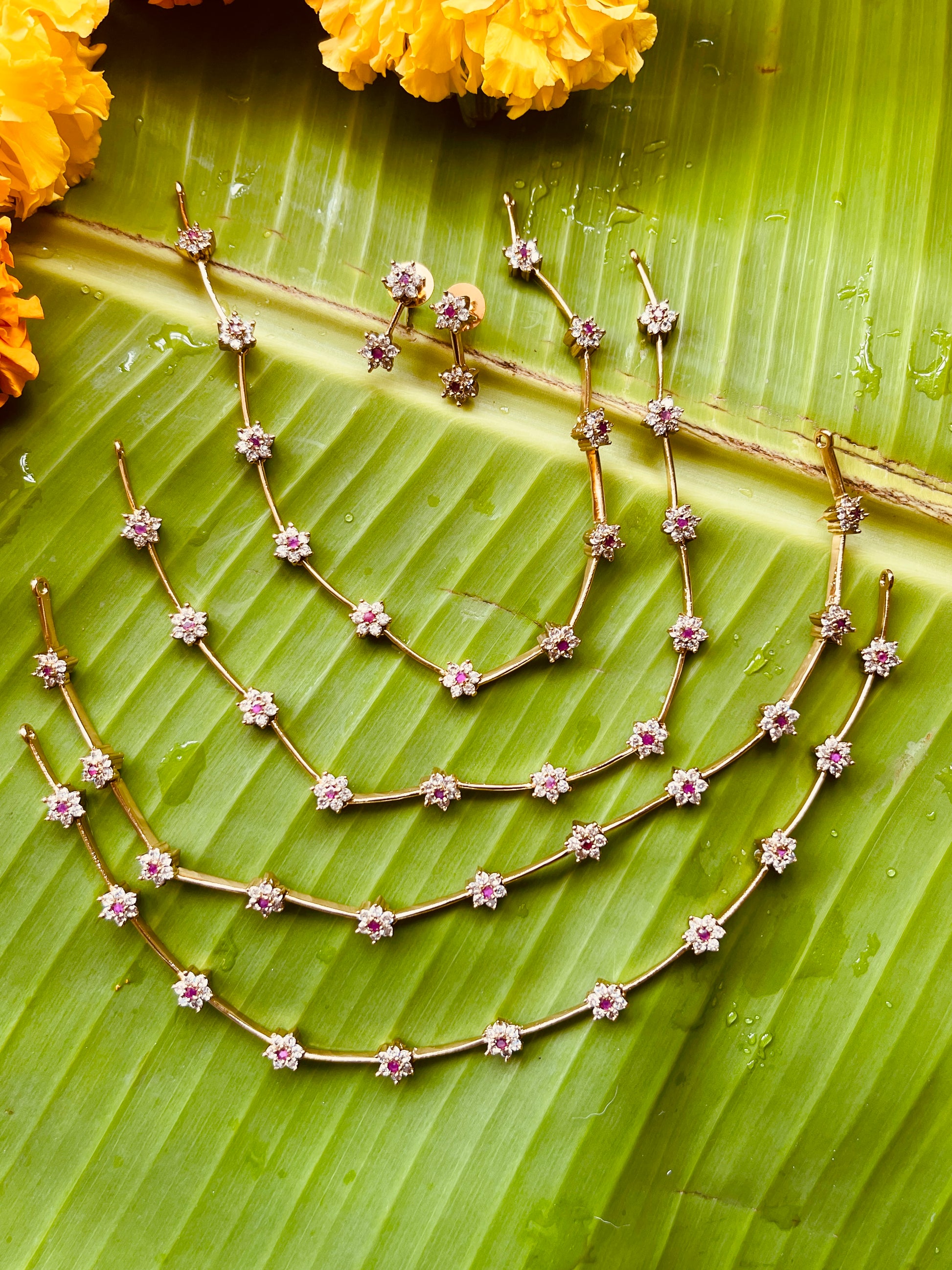 Simple Ruby & White Stone Floral Necklace