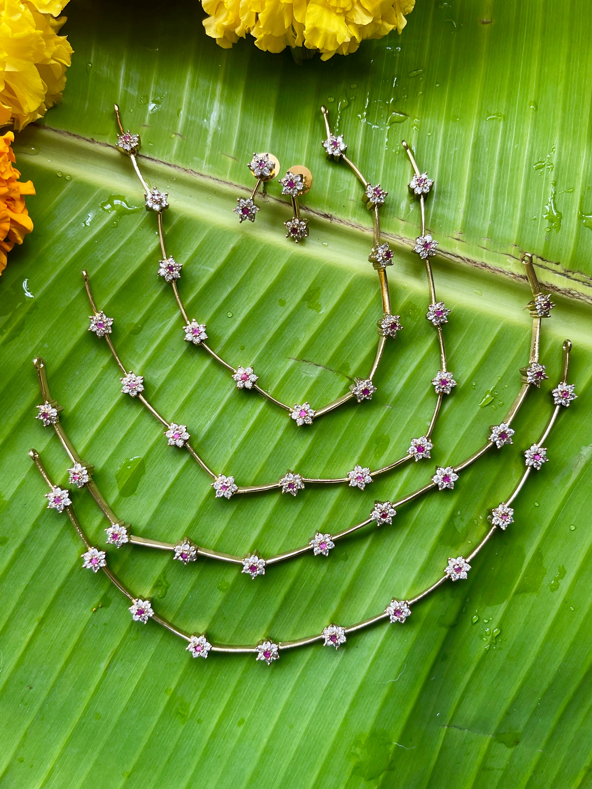 Simple Ruby & White Stone Floral Necklace