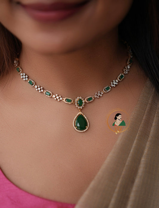 Tear Drop Emerald Stone Necklace Set