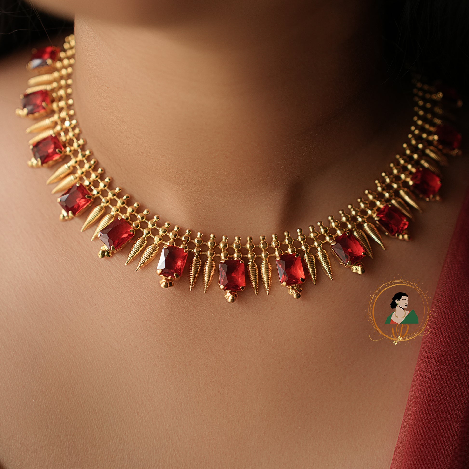 Traditional Kerala Ruby Necklace Set