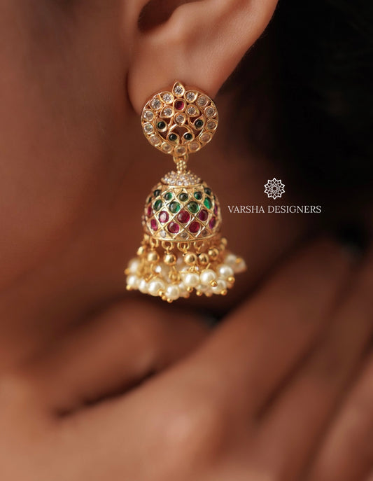 Traditional Multi Stone Kemp Jhumkas
