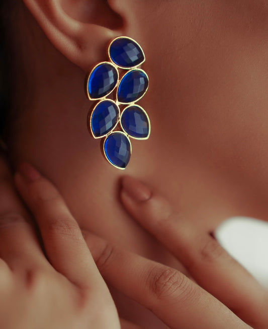 Trendy Gold Finish Sapphire Earrings