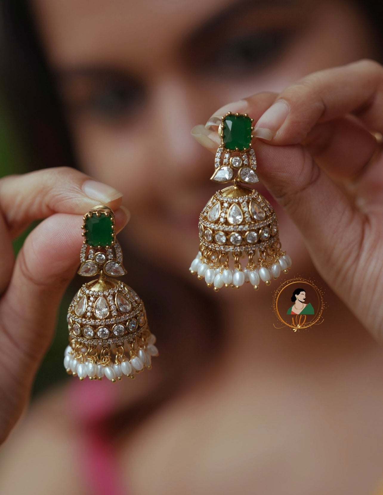 Victorian Emerald Stone Jhumkas