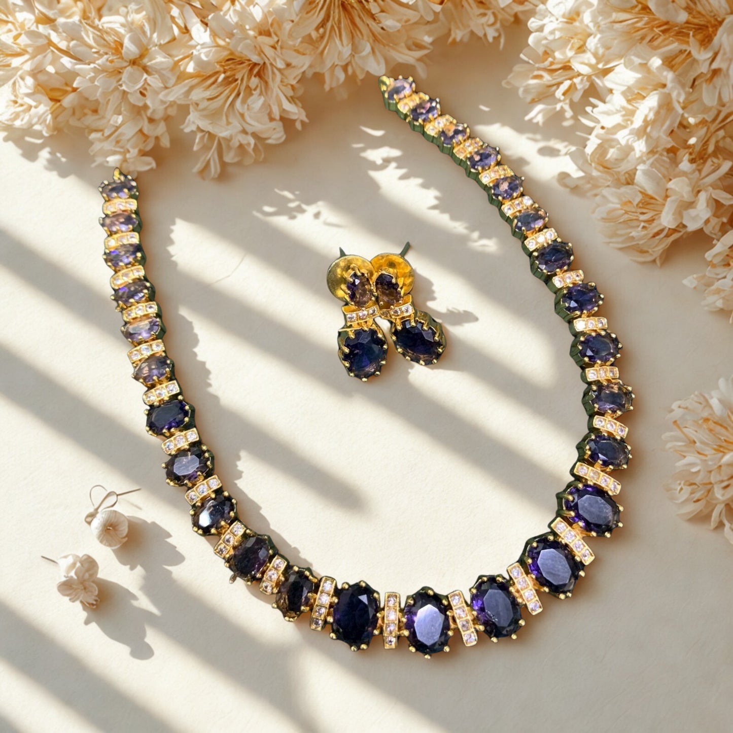 Deep Lavender & White Stone Necklace Set