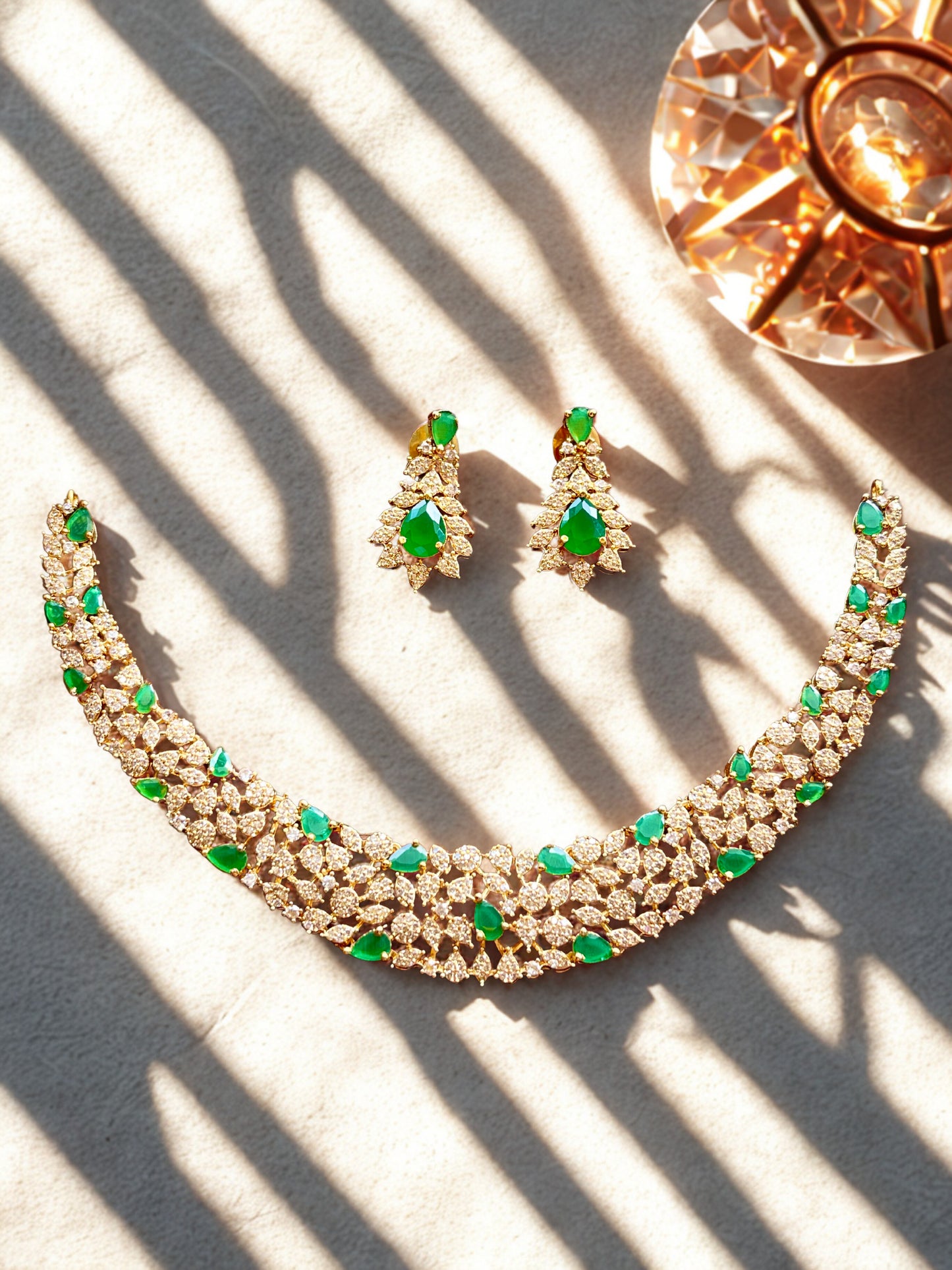 Emerald and White Stone Choker  Set