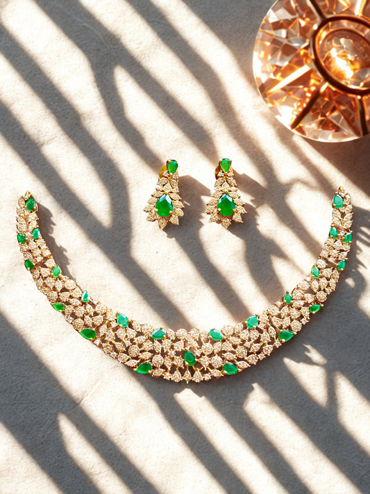Emerald and White Stone Choker  Set