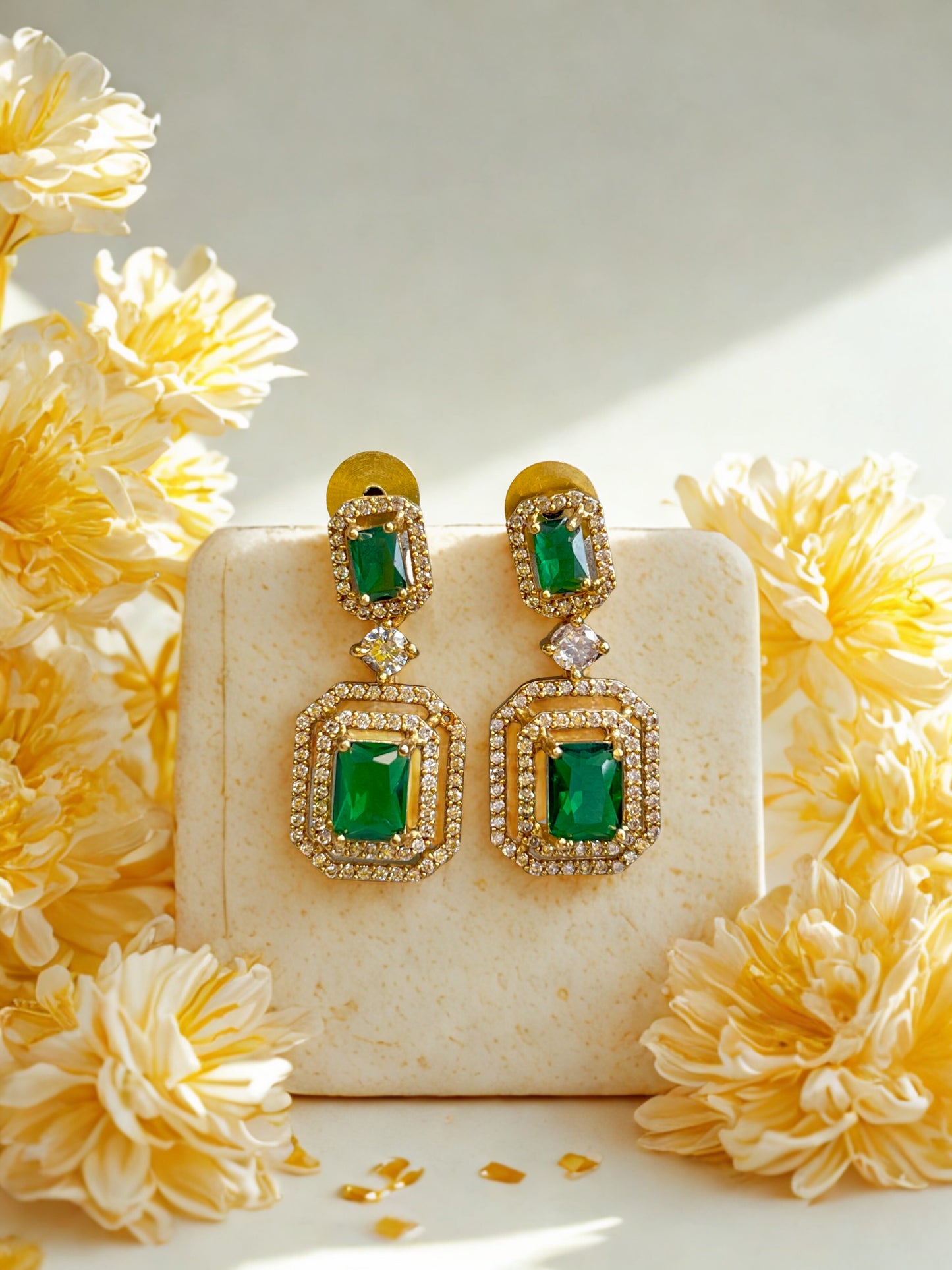 Emerald & White Stone Drops