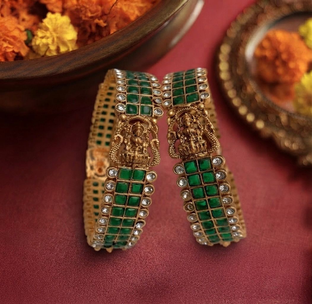 Exquisite Emerald Temple Bangles
